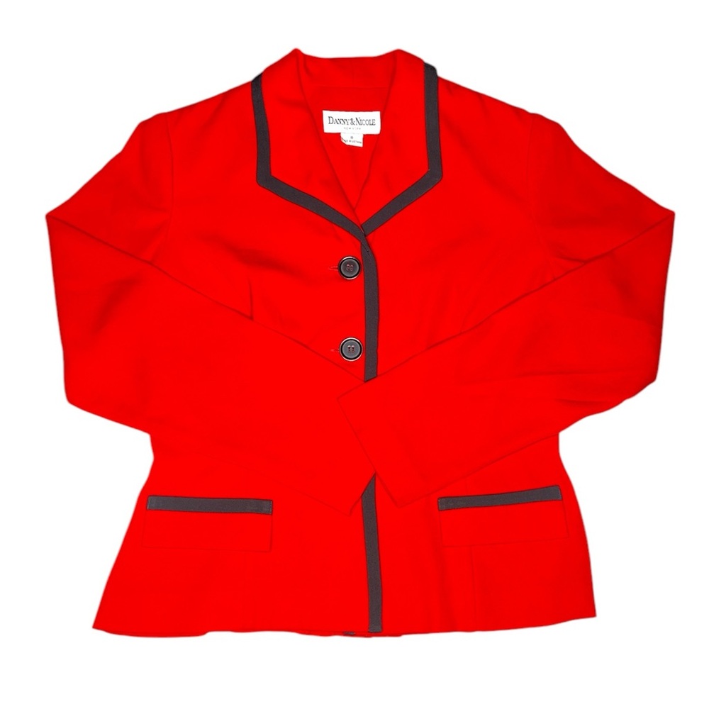 Danny & Nicole Vintage Red & Black Trim 3 Buttoned Cinched Long Sleeve Blazer 8
